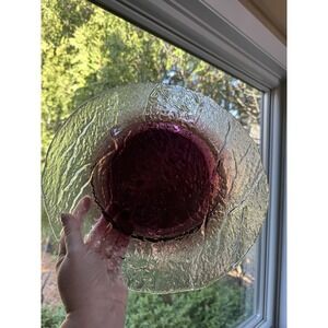 Vintage 12" Amethyst & Clear Ice Glass Platter | Mid Century Textured Art Glass